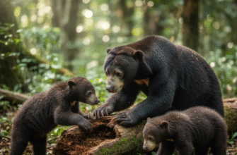 The Parental Care of Sun Bears Teaching Cubs Foraging